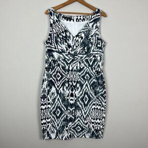 LAFAYETTE 148 Dress Womens 10 Black White Printed Sheath Sleeveless V-Neck 10/12